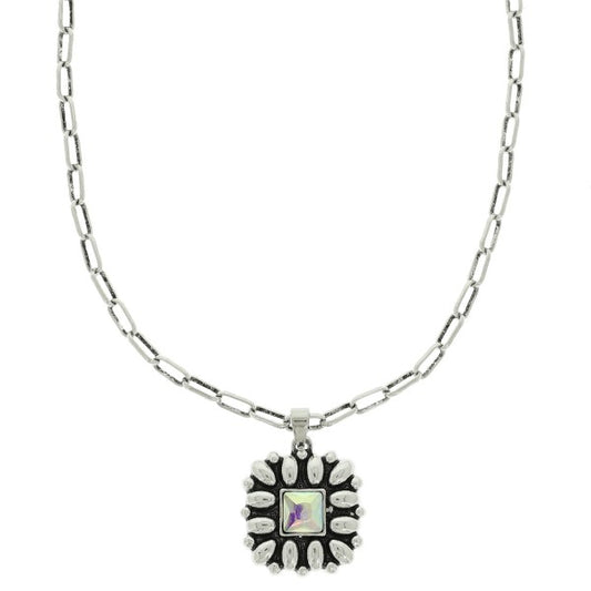 Western Floral Square Pendant Necklace