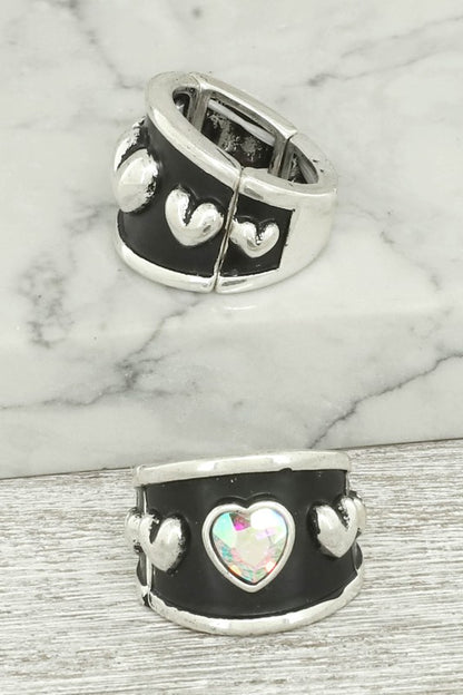 Western Dome Bubble Heart Stretch Ring