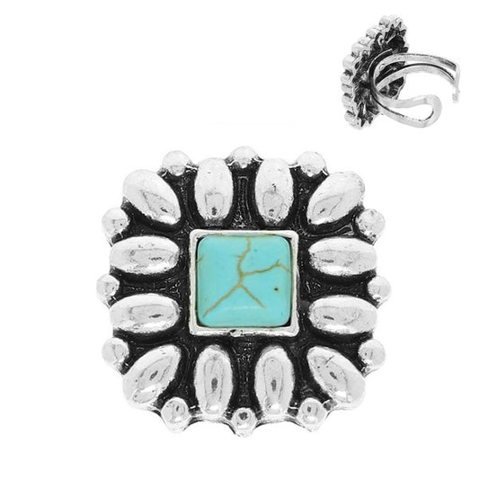 Western Floral Square Cuff Rings - Turquoise or AB