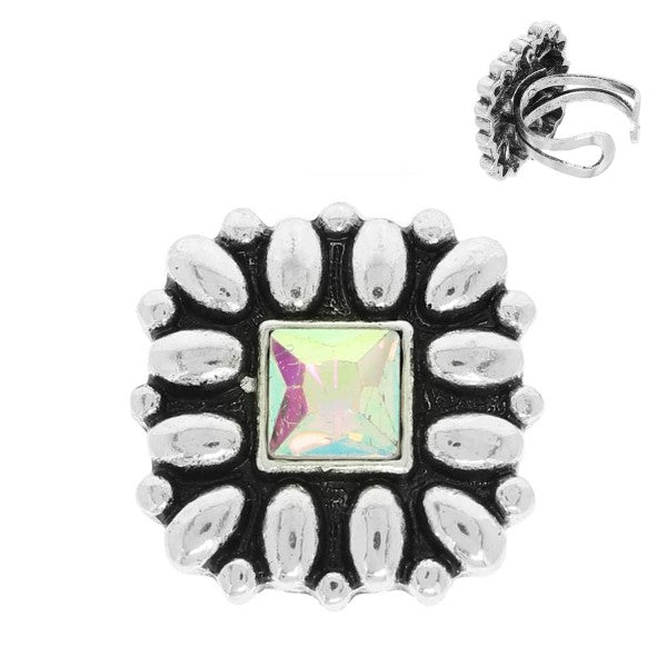 Western Floral Square Cuff Rings - Turquoise or AB