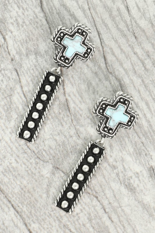 Western Cross Concho Turquoise Earrings