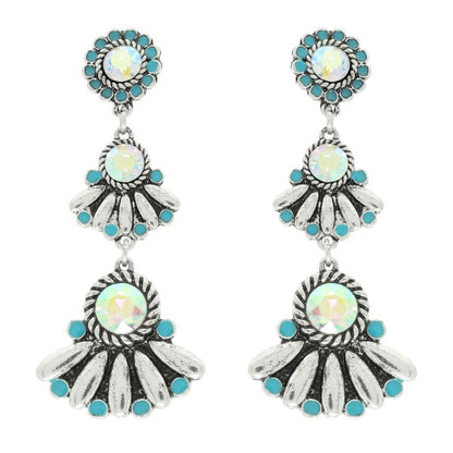 Western Jeweled Dangle Earrings - Silver or Turquoise