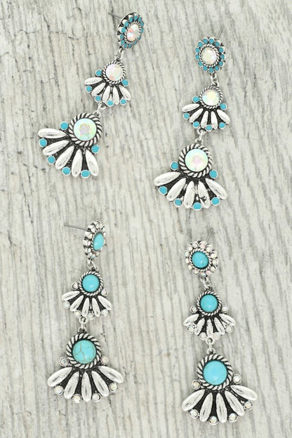 Western Jeweled Dangle Earrings - Silver or Turquoise