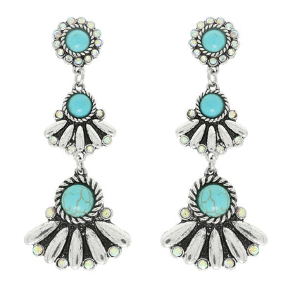 Western Jeweled Dangle Earrings - Silver or Turquoise