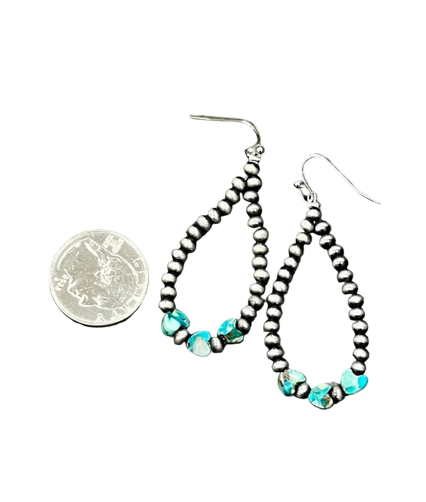 Western Heart Turquoise Stone Bead Drop Earrings