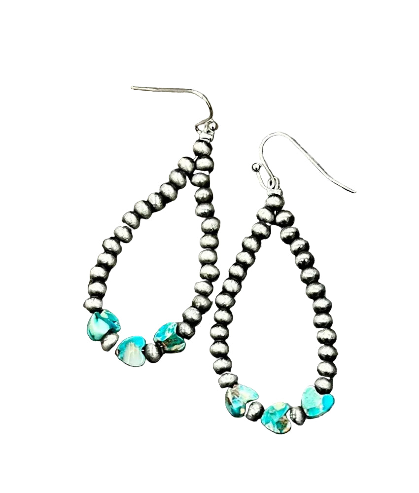 Western Heart Turquoise Stone Bead Drop Earrings