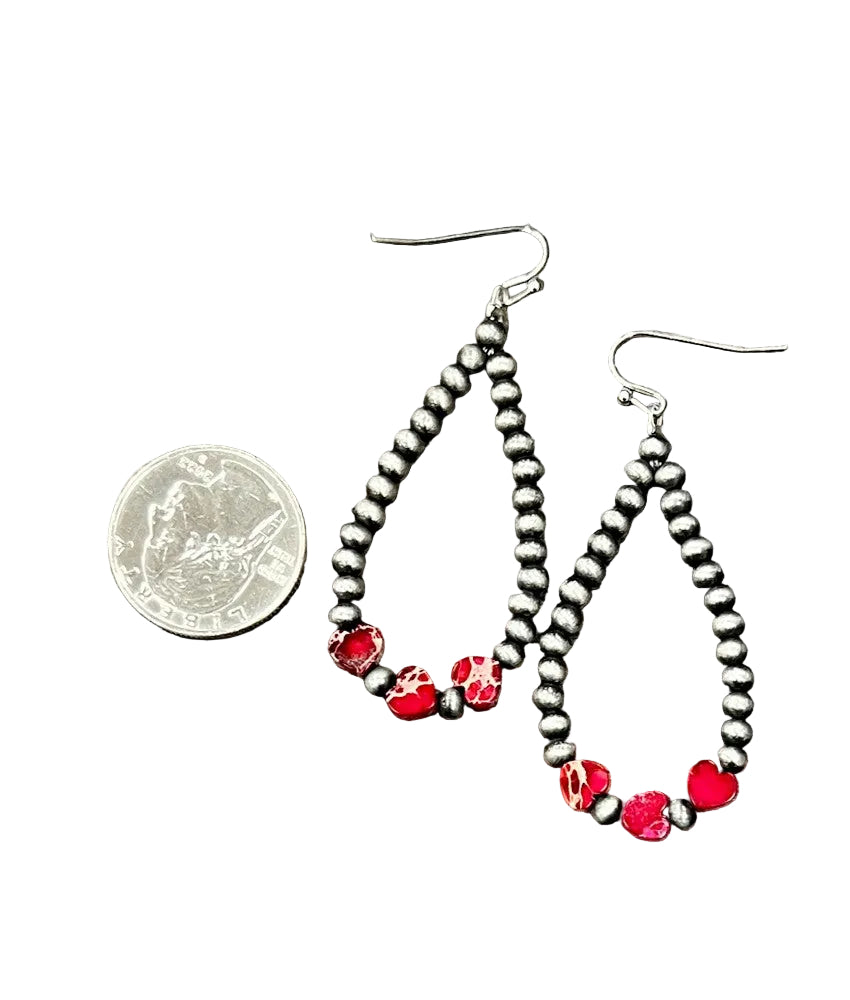 Western Heart Red GemStone Bead Drop Earrings