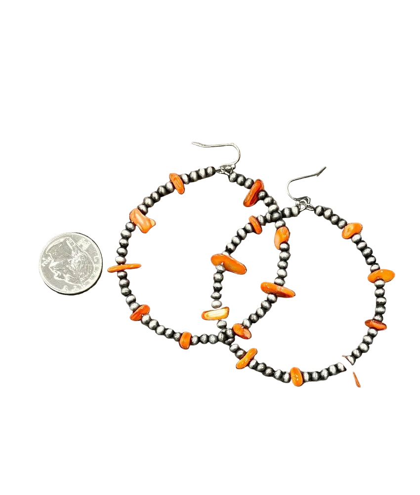 Western Bead Coral Oyster Chip Hoop Earrings