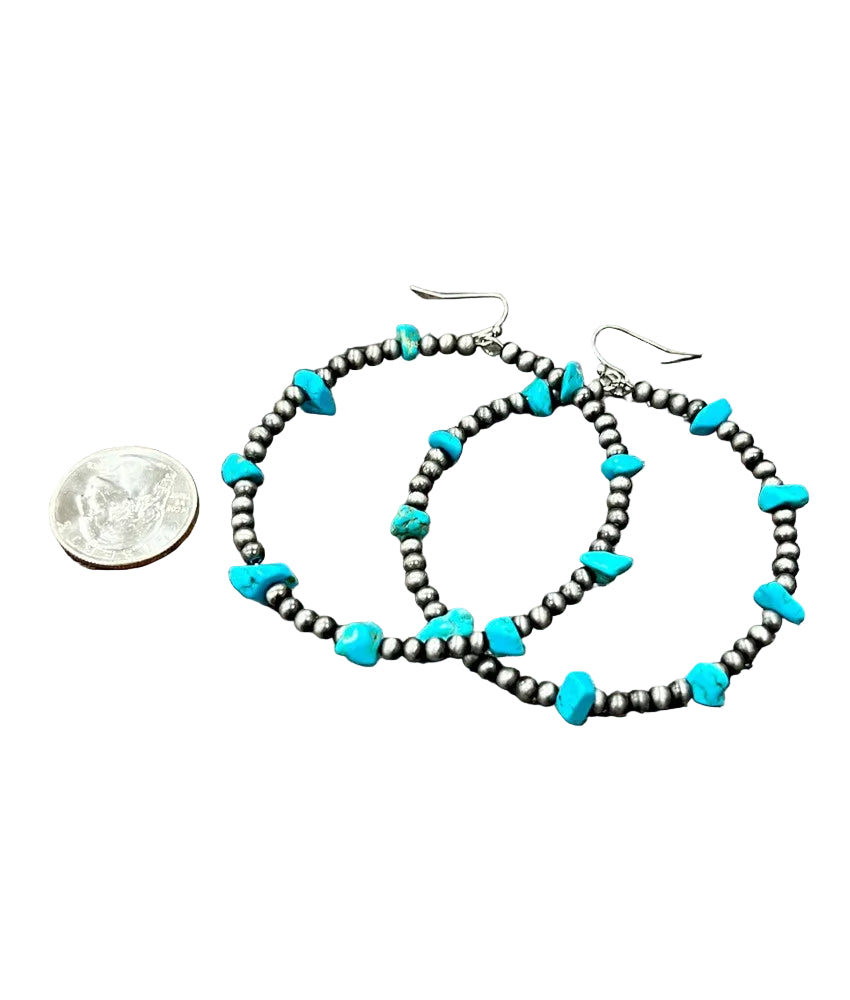Western Bead Turquoise Chip Hoop Earrings