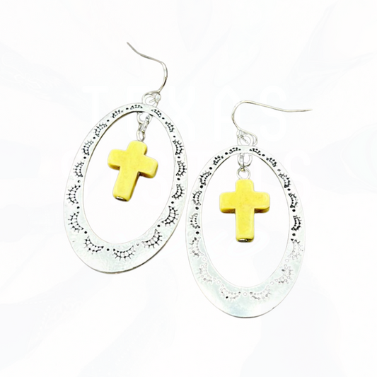 Cross Concho Drop Earrings Yellow