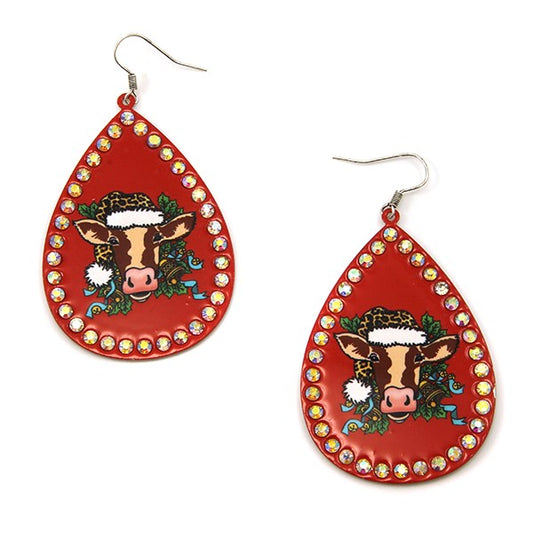 Christmas Leopard Cow Bling Earrings
