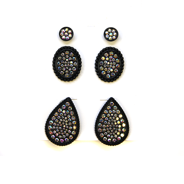 Oh So Cute Set of 3 Pairs of Black Bling Earrings Free Shipping