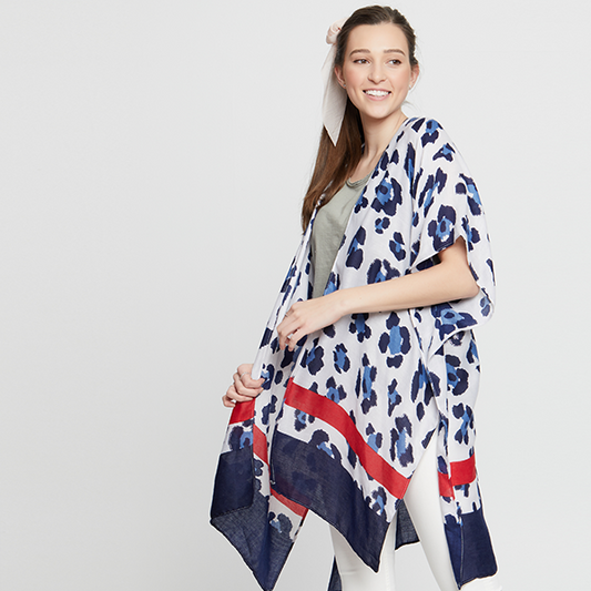 Leopard Kimono Cover Up Red & Blue