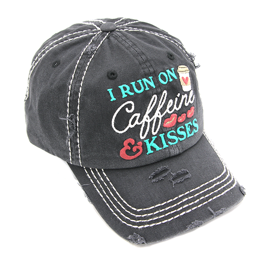 I Run on Caffeine & Kisses Hat - Black