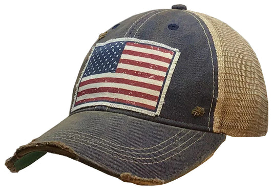 American Flag Distressed Trucker Hat