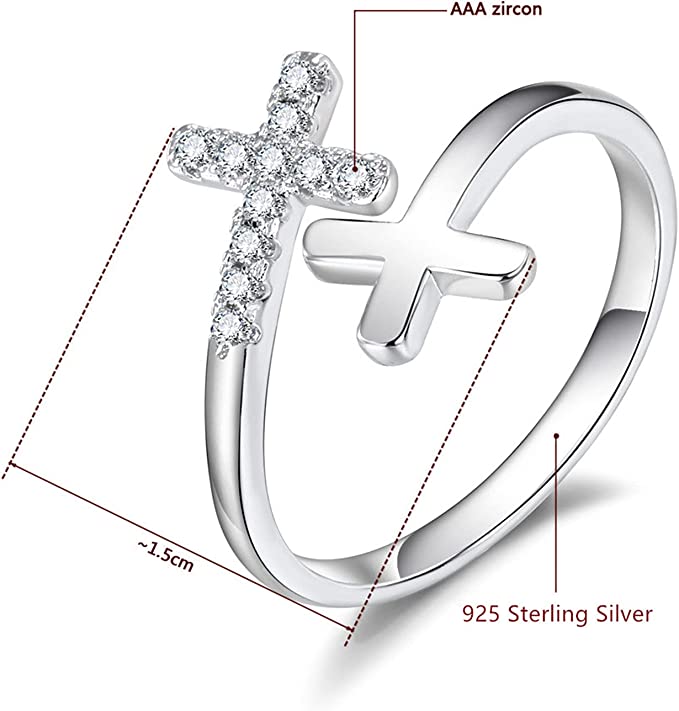 Adjustable Sterling Silver CZ Crosses Ring