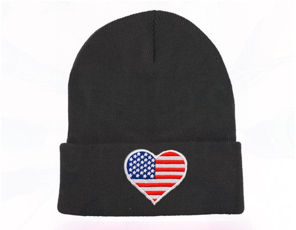 Sassy Beanie Hat - American Flag Heart