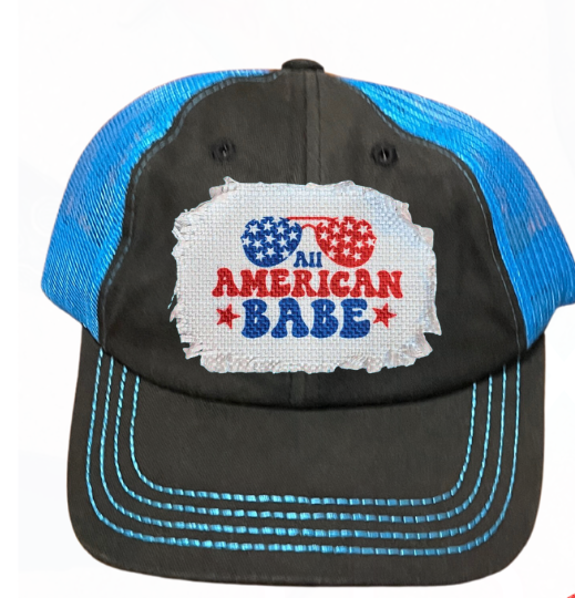 All American BABE Patch Sunglasses Hat - Black w/ Red or Blue Mesh CC Cap