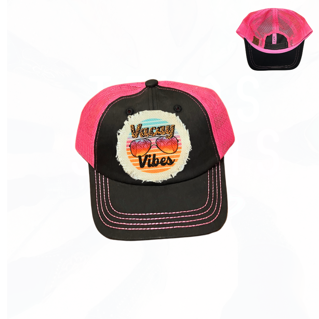 Vacay Vibes Patch Hat - Black w/ Hot Pink Mesh CC Cap