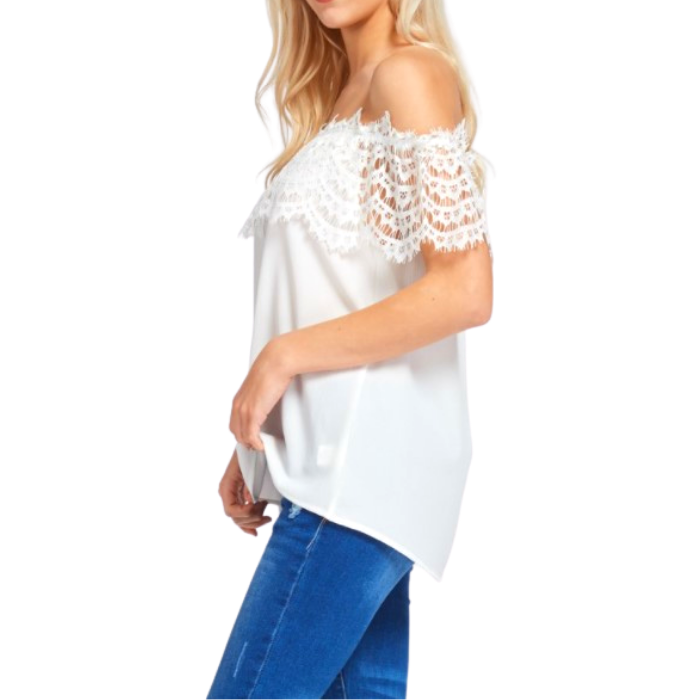 White Lace Off-The-Shoulder Top - Only 2 Smalls Left!