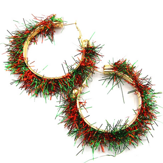Sassy Tinsel Christmas Hoop Earrings