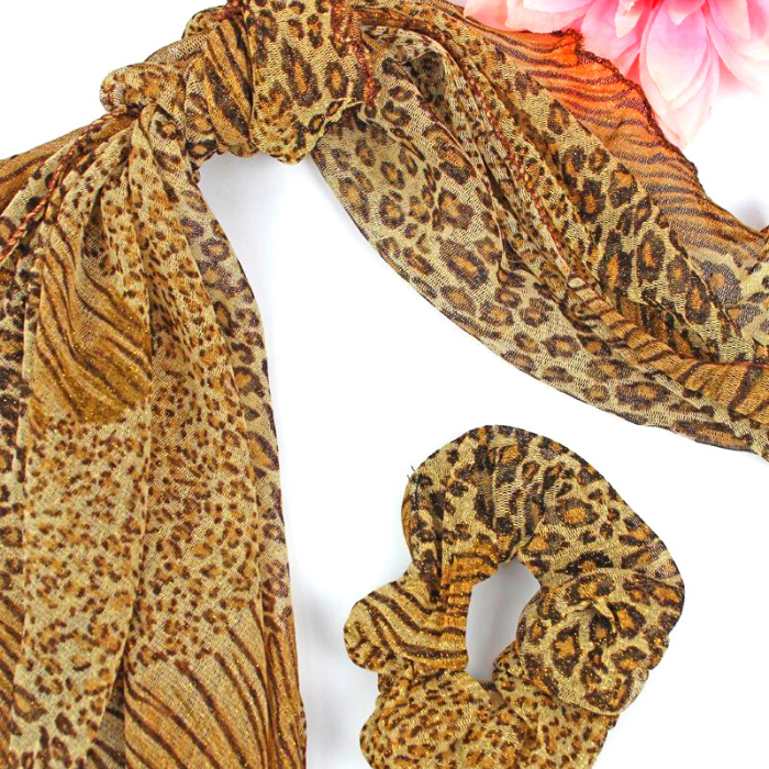 Gold Dust Leopard Scarf & Scrunchie Sparkle Gift Set