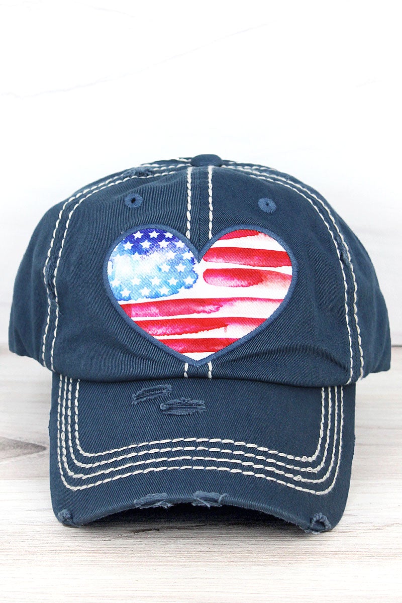 American Flag Heart Hat - Blue