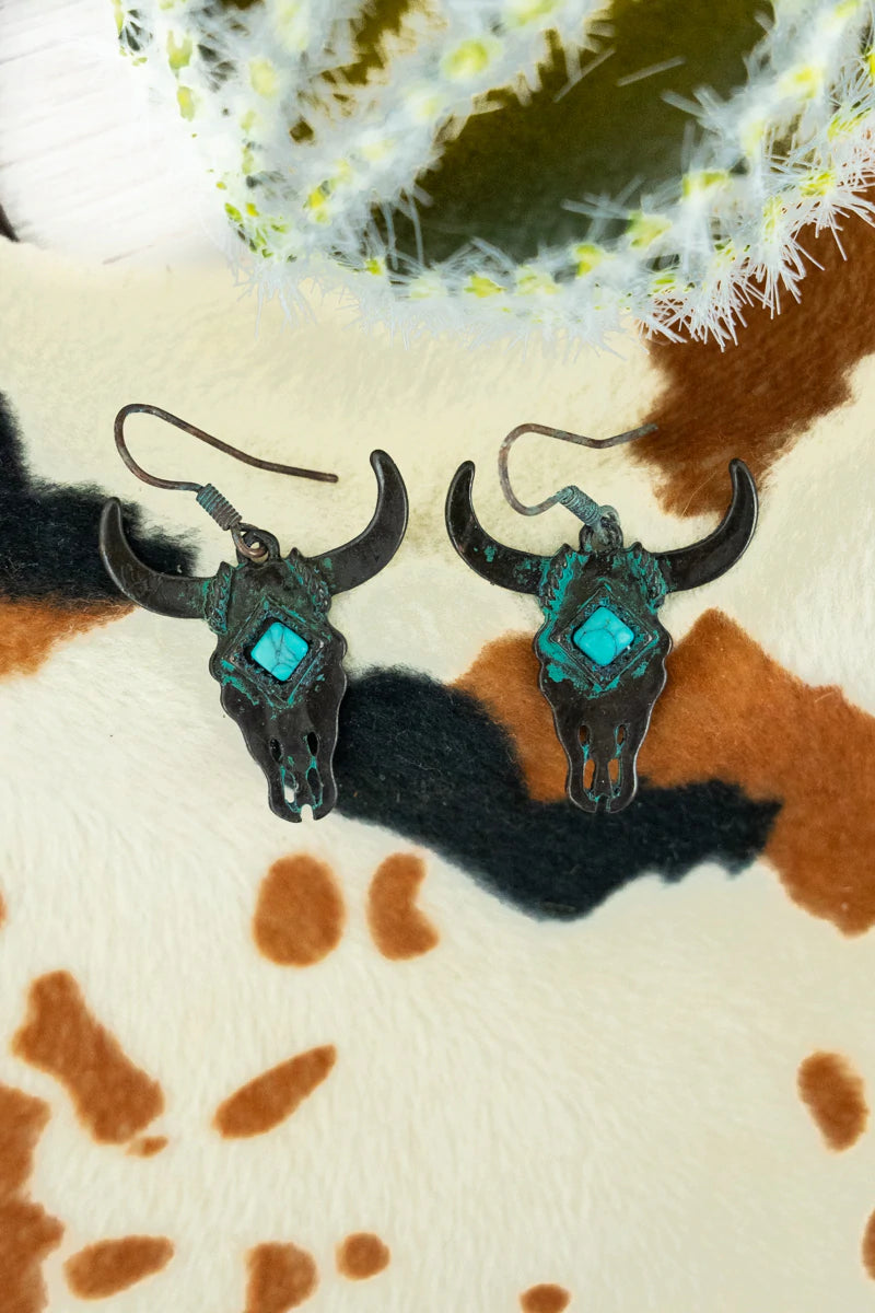 Turquoise & Patina Longhorn Earrings