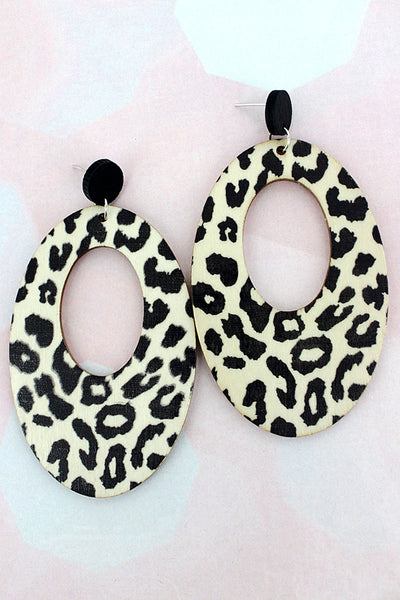 Spotted Leopard Wood Drop Earrings
