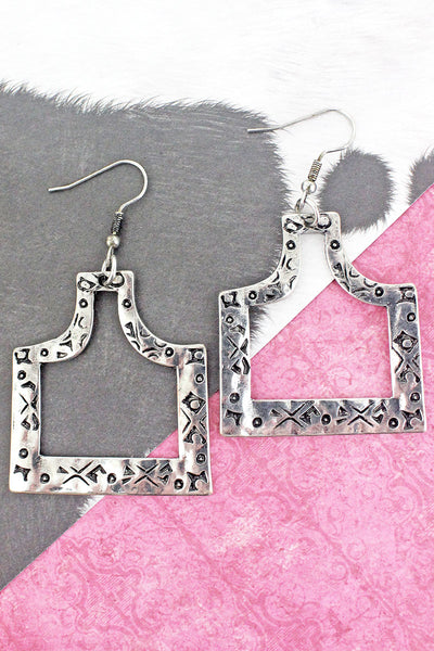 Sassy Silver Cattle Tag Earrings